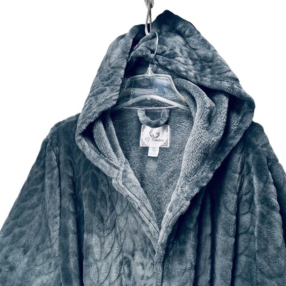 PJ Couture Hooded Plush Robe Belt Tie Quilted L/XL Gray Sleepware Pockets - Picture 2 of 13